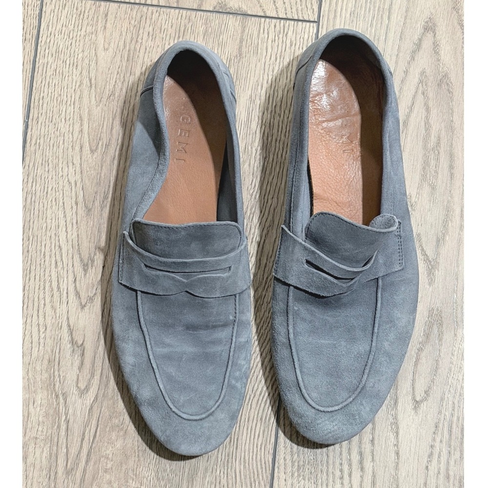 M.Gemi Womens Grey Suede Penny Loafers Made in Italy Size 40 Almond Toe Flats